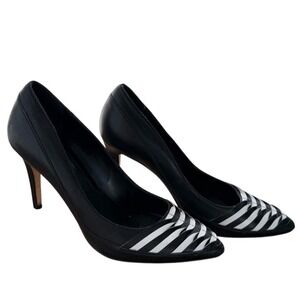 Y2K VTG White House Black Market Pumps Heels Pointed Toe Leather Stripe Shoe‎
